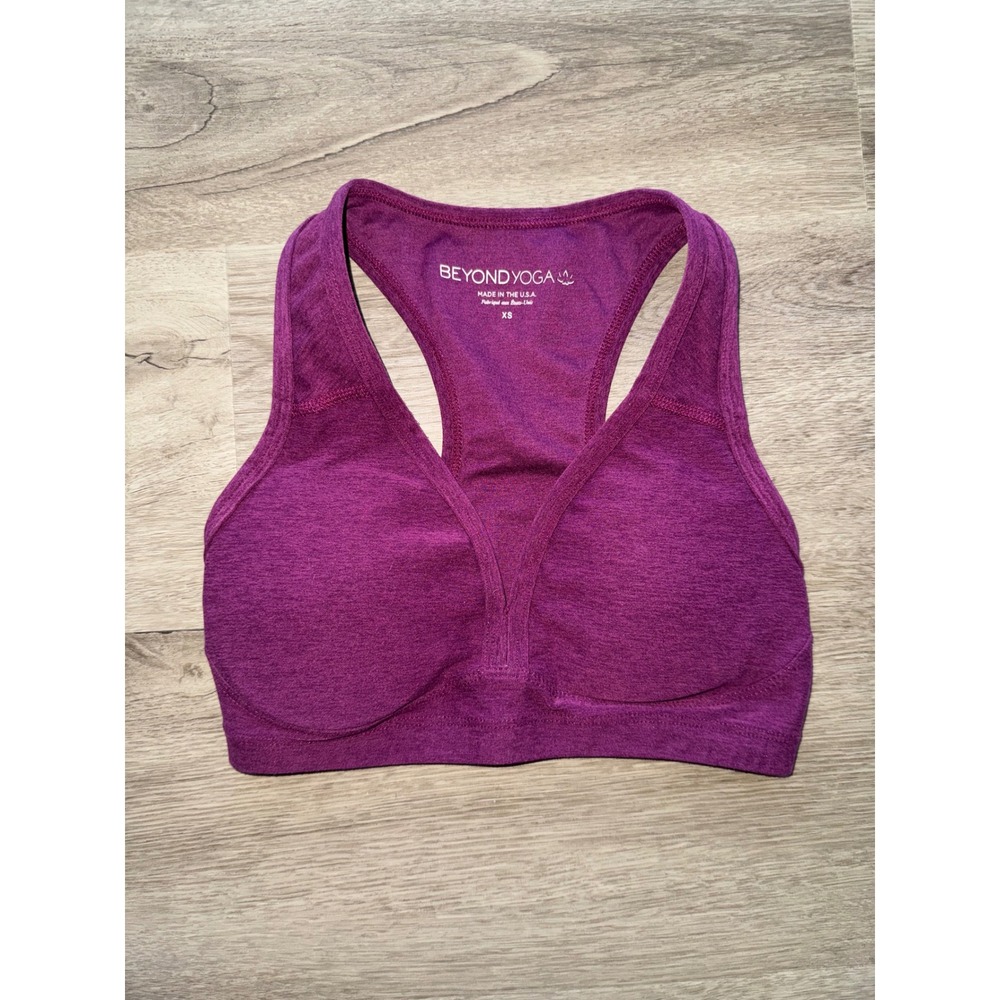 Beyond Yoga Heathered Purple Sports Bra, XS